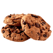 Three fresh chocolate chip cookies
