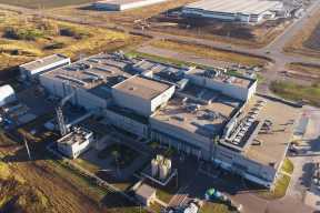 An aerial view of a factory.