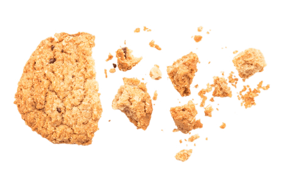 Bread crumbs exploding off the side of a larger crumb