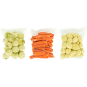 Vegetables wrapped in packages meant for freezing