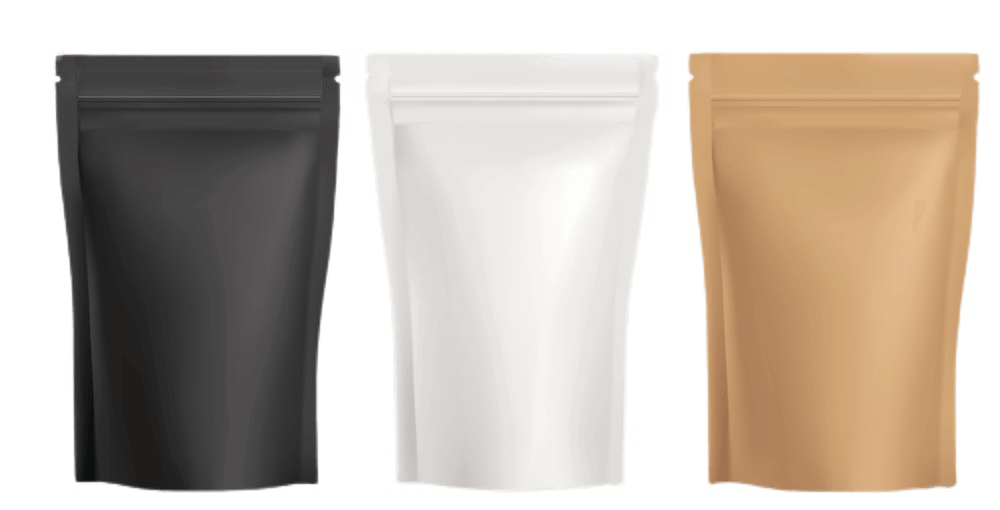Black, white, and brown pouches sitting in a clean row