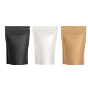 Black, white, and brown pouches sitting in a clean row