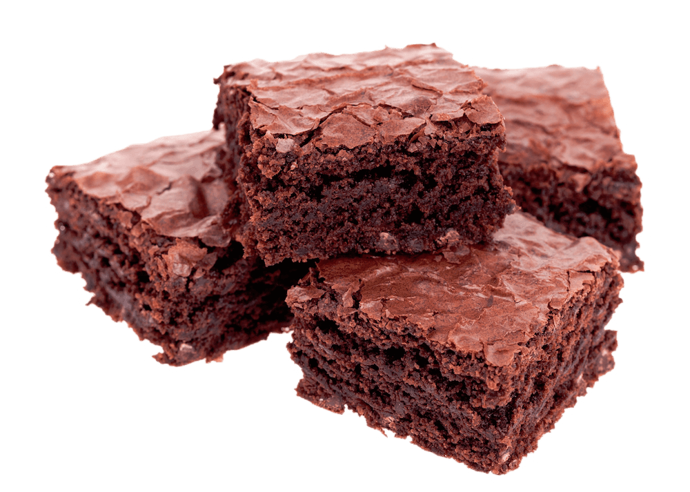 Four chocolate brownies in a pile