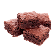 Four chocolate brownies in a pile
