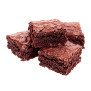 Four chocolate brownies in a pile