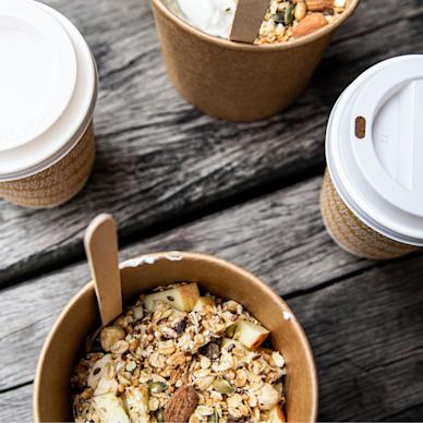 Various packaging items produced by Hearthside, including cups and bowls