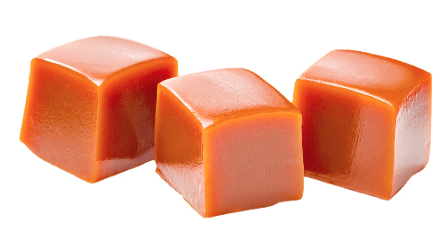 Caramel cubes on a transparent background.