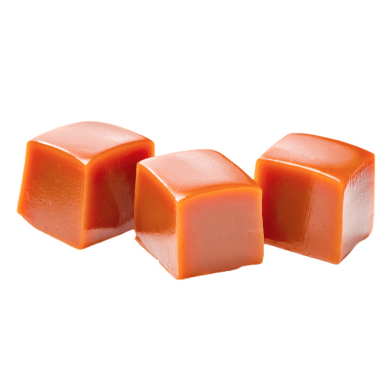 Caramel cubes on a transparent background.