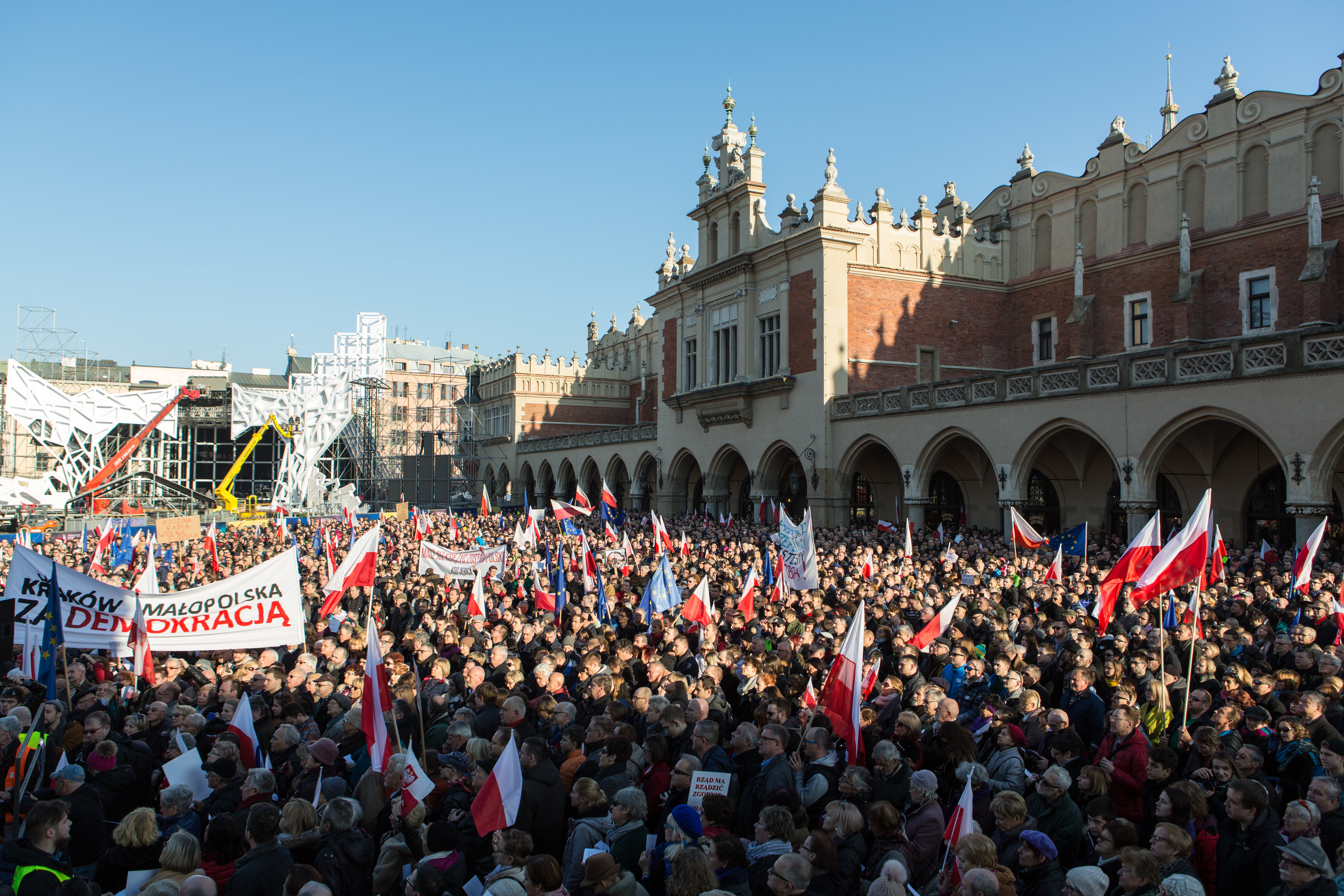 Thousands march in Poland in 2015 against the conservative government (Shutterstock).