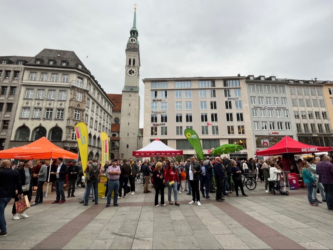 Pop-up canopies on Munich's Mareinplatz