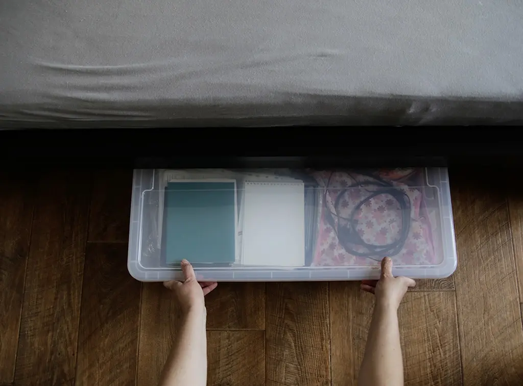 Plastic storage boxes under bed