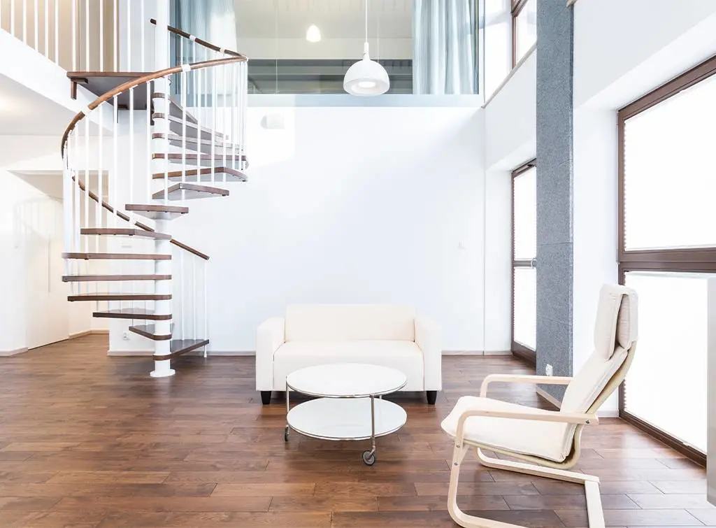 Spiral metal staircases for small