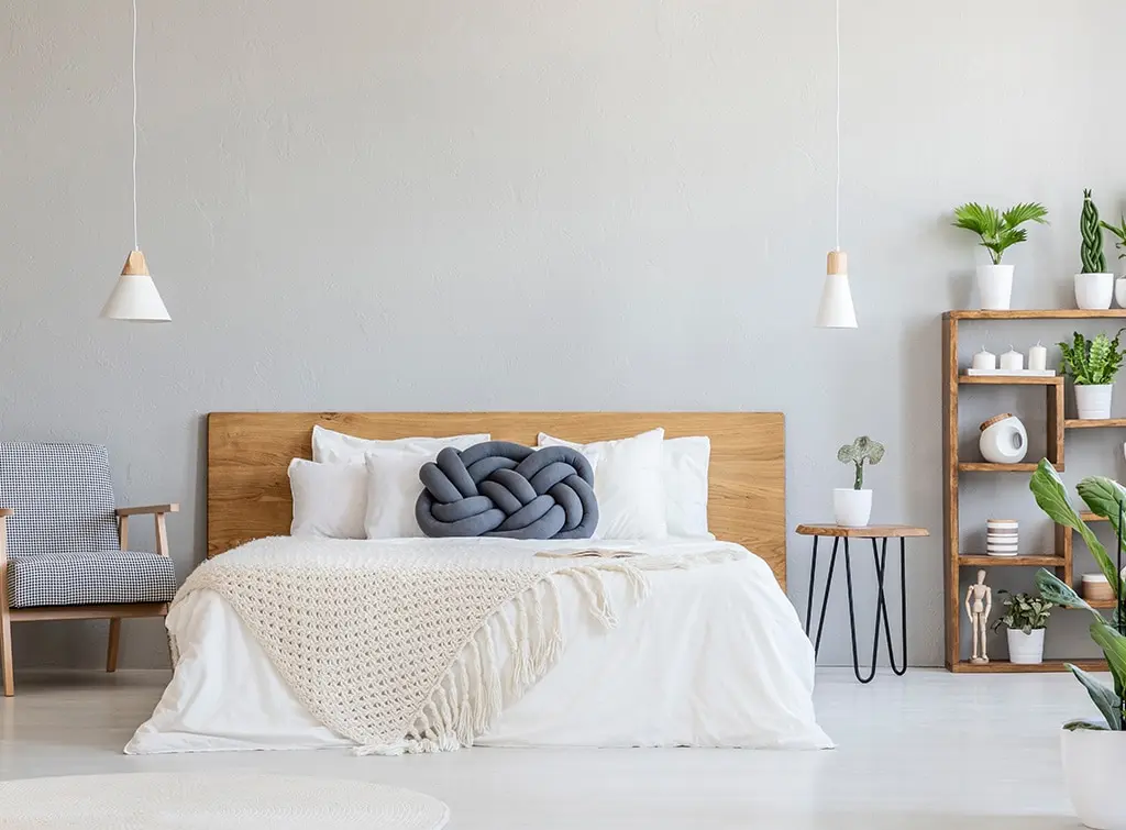 neutral bedroom with plants