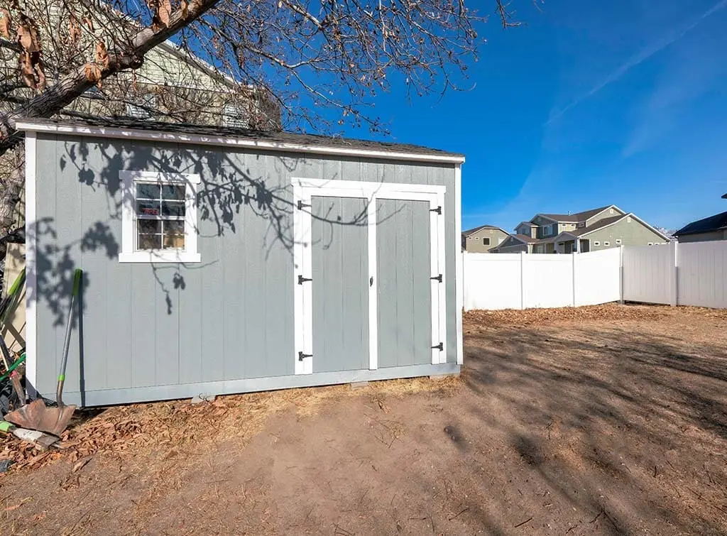 Grey metal shed