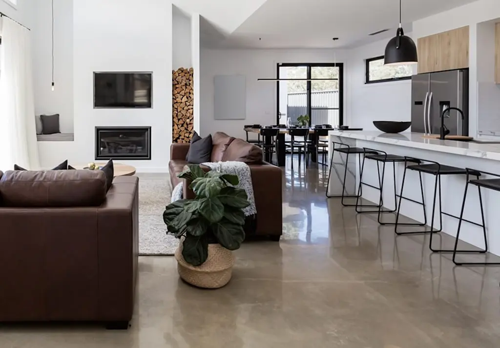 Polished concrete floor in open plan