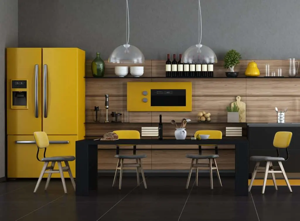 AI generated concept of a bright yellow kitchen