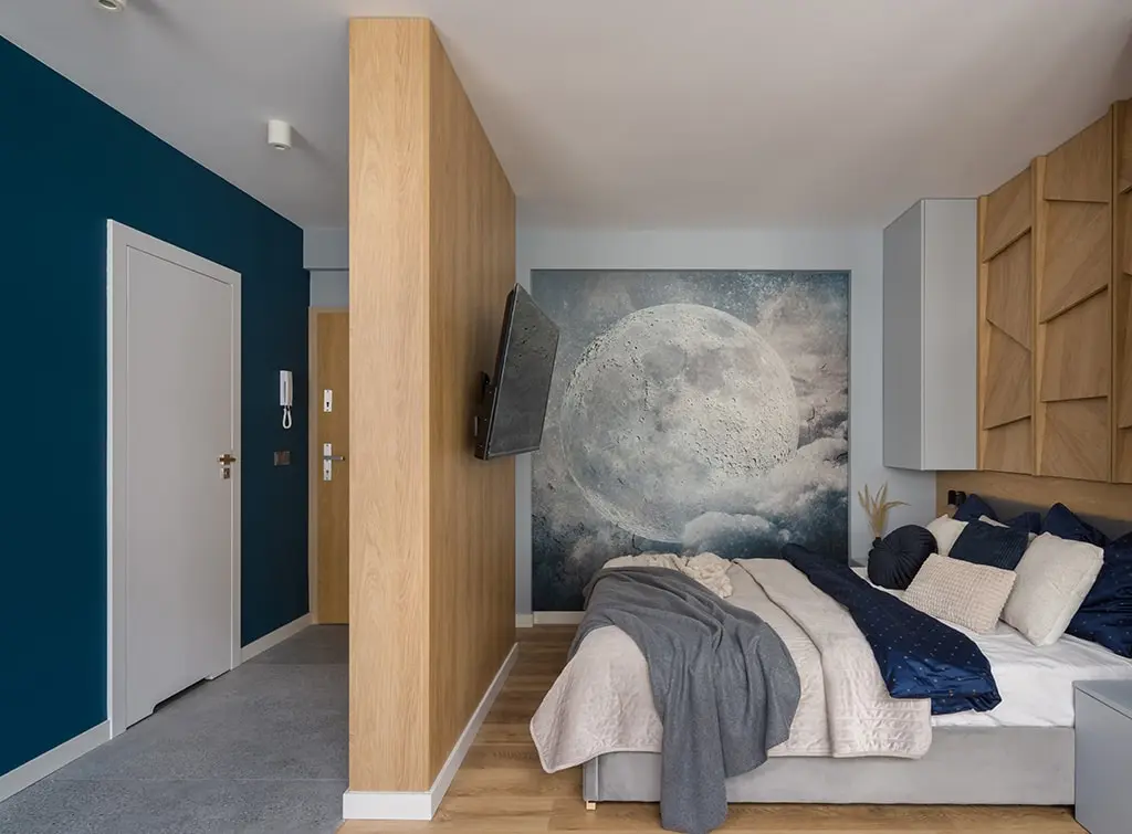 Navy bedroom ideas mural wall