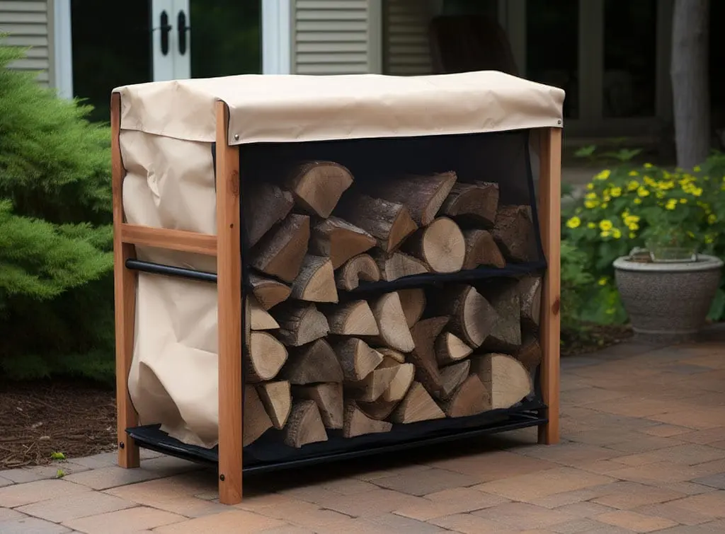 Log store ideas firewood rack with canvas