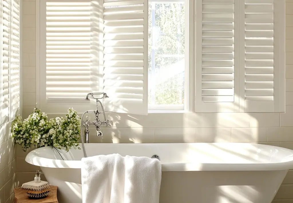 White window shutters in bathroom