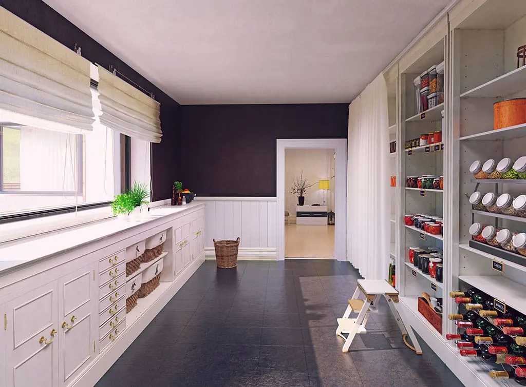 pantry shelves in kitchen