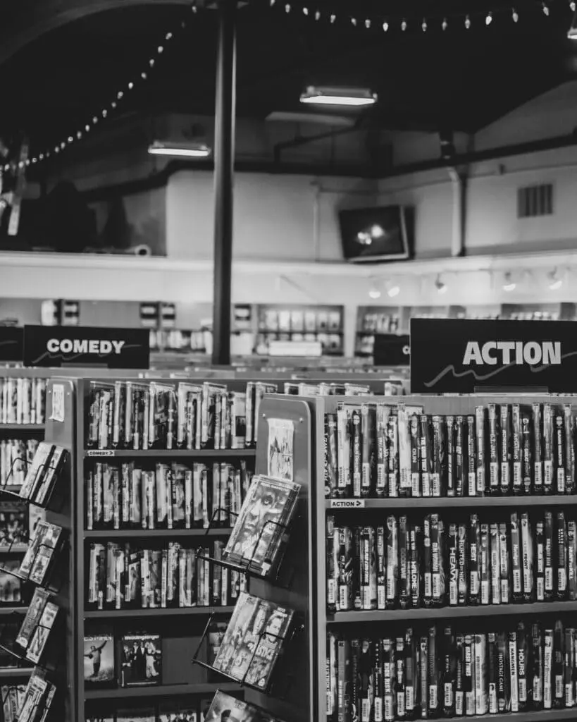 Black and white Blockbuster store