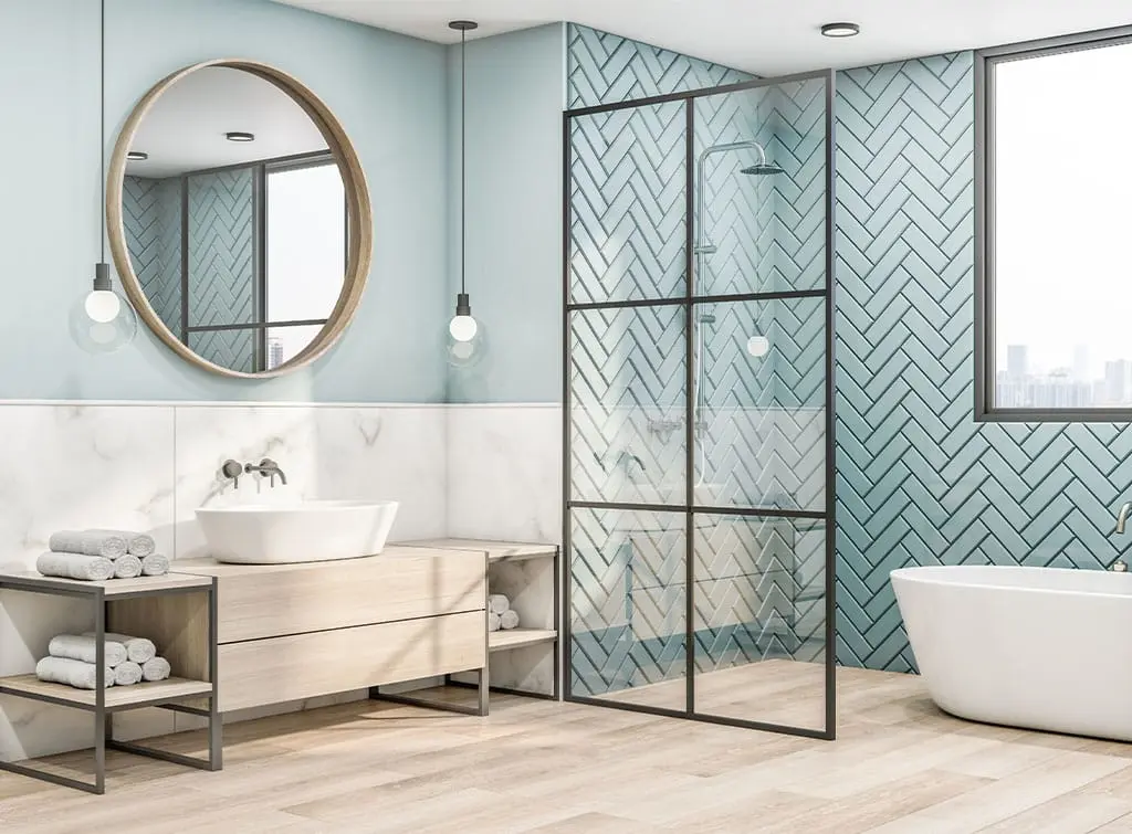 Bathroom with blue colour scheme