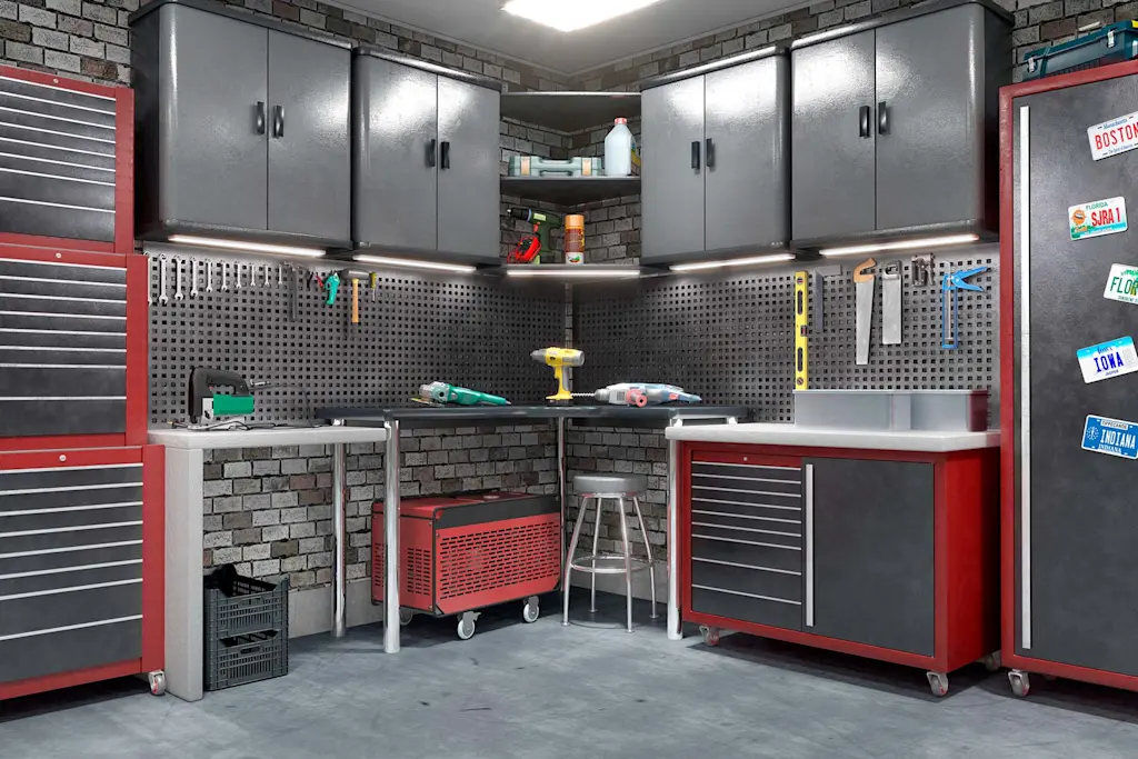 Task lighting in a garage above a workstation