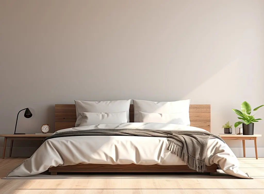 Neutral bedroom with grey woodwork