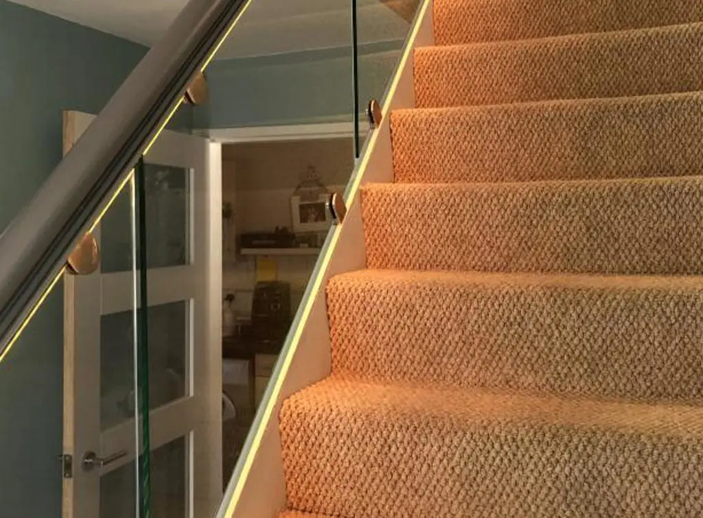 Glass balustrade lighting fitted by [Simm Electrical Services](https://www