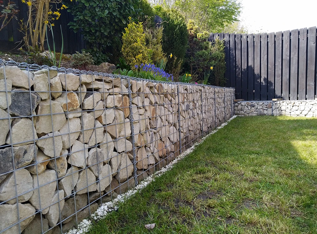 Gabions in a sloped garden