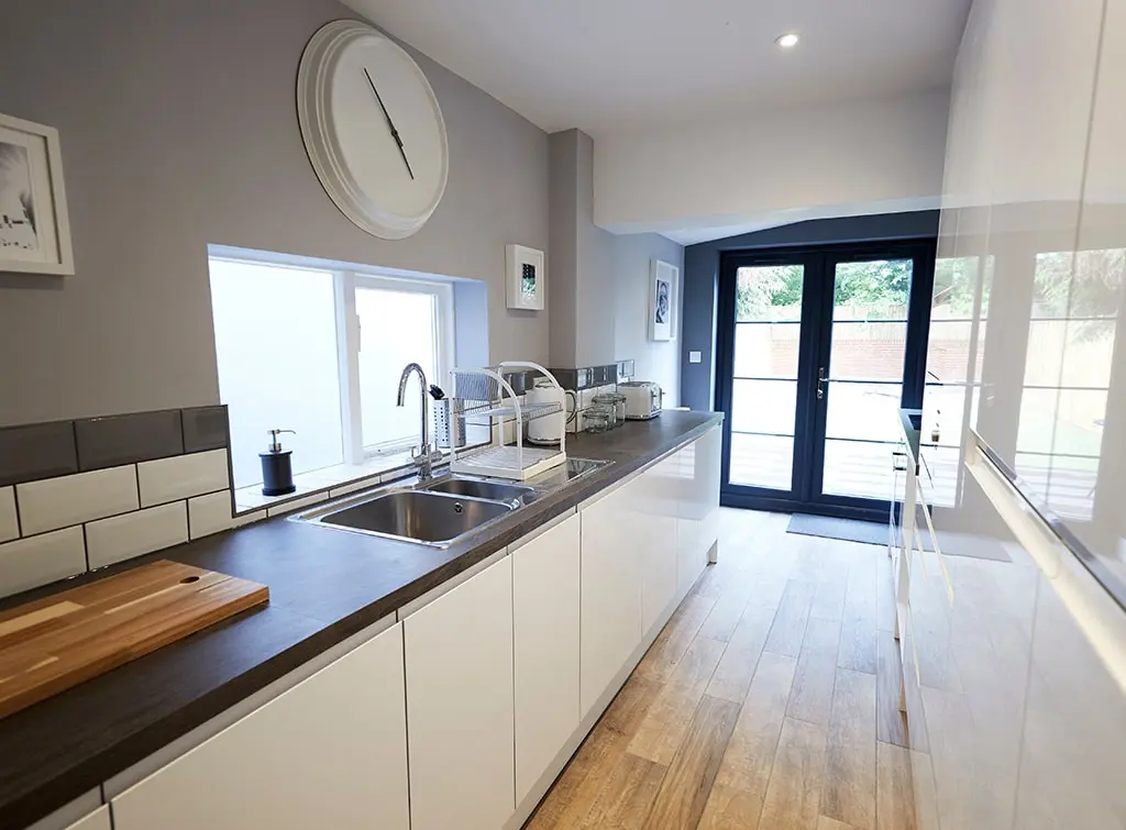 focal point of long narrow kitchen