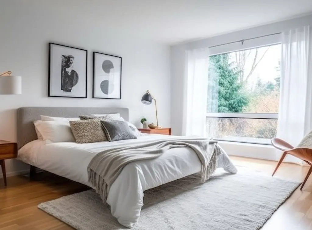 Neutral bedroom with vintage accessory