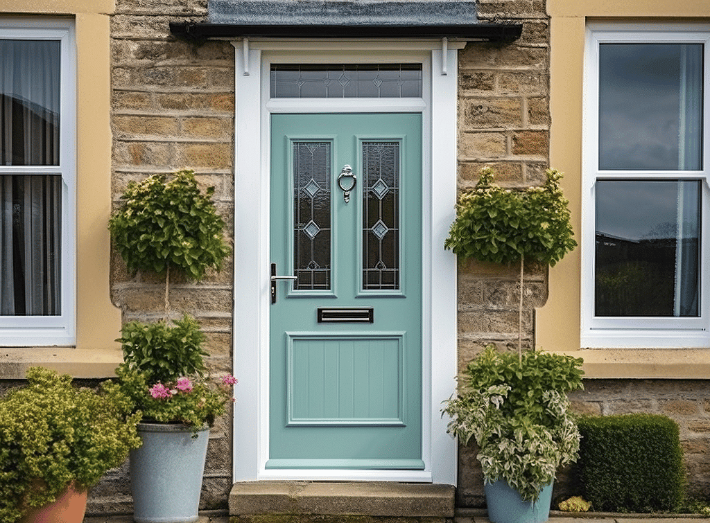 Sea green front door