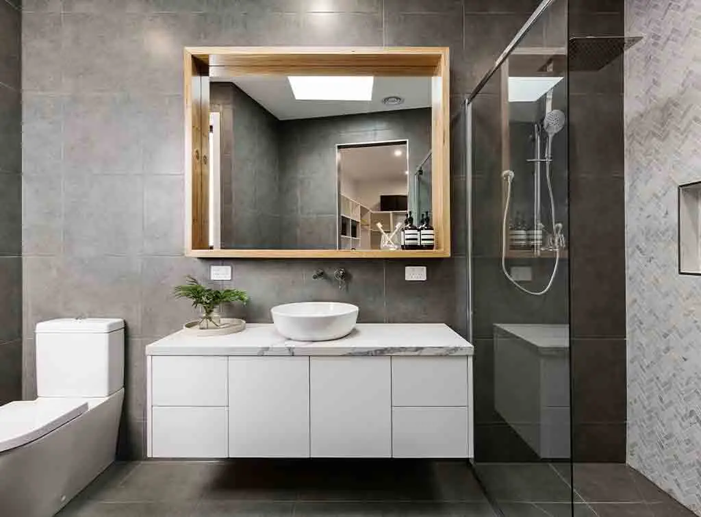 curbless shower with grey accents