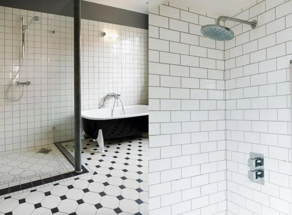 Timeless and trendy wet room tiles with monochrome effects