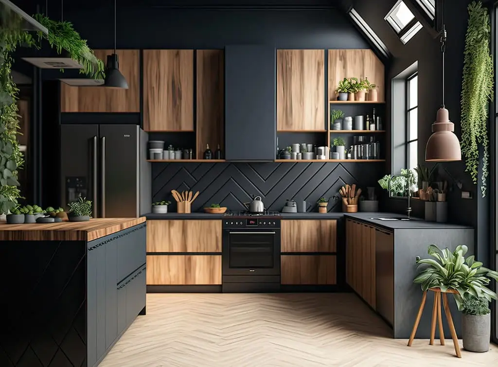 AI generated image of a charcoal kitchen concept