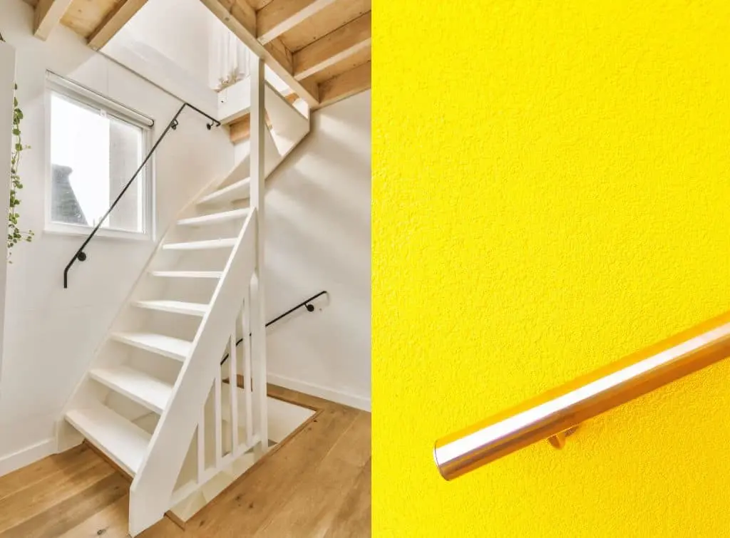 Two images side by side depicting handrail and banister ideas for UK homes
