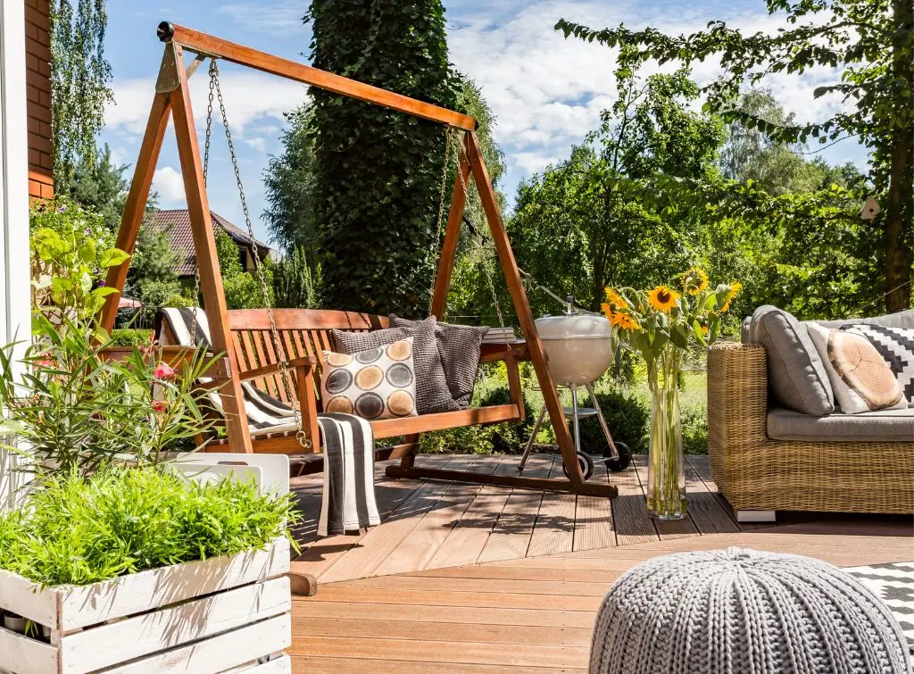 Swinging seat in garden