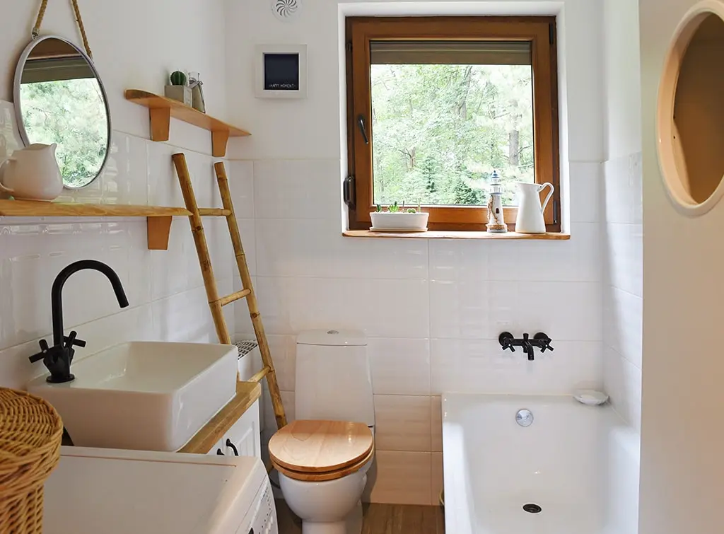 reclaimed shelving in bathroom