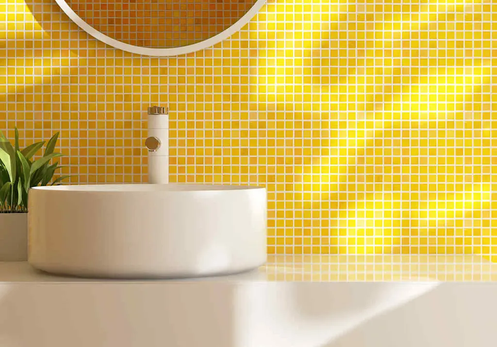 yellow-mosaic-tile-bathroom-sink