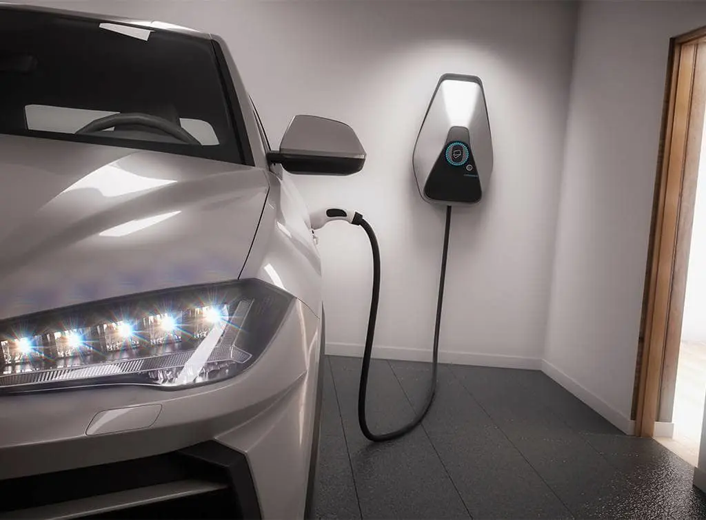 Electric car charging in garage