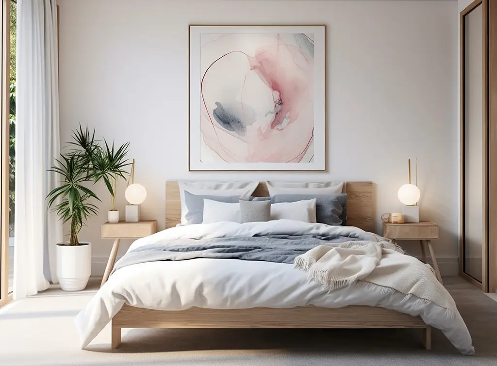 statement artwork on bedroom wall