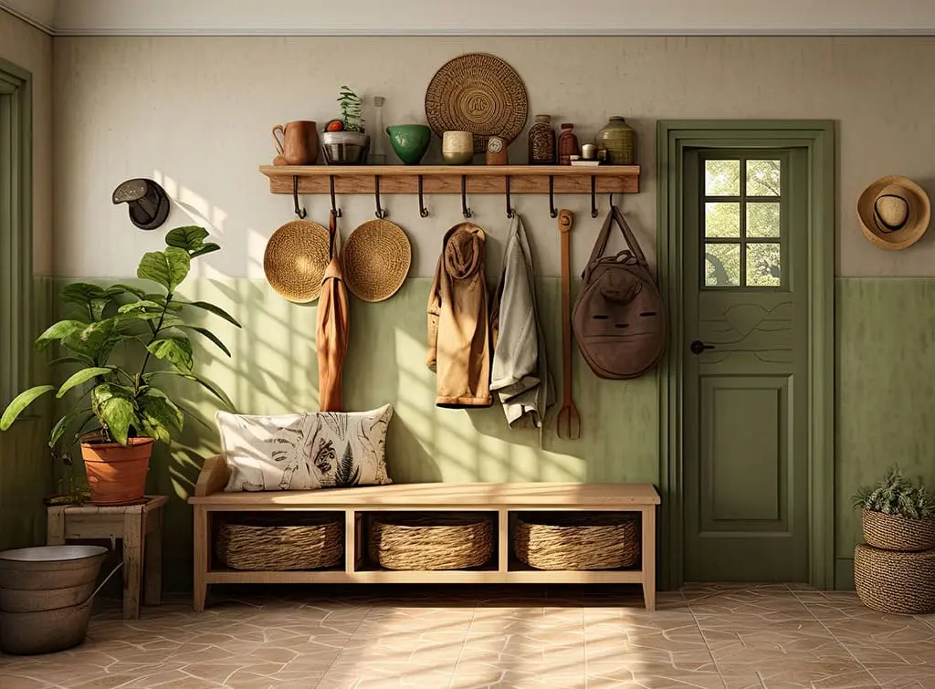 Sage green and taupe hallway