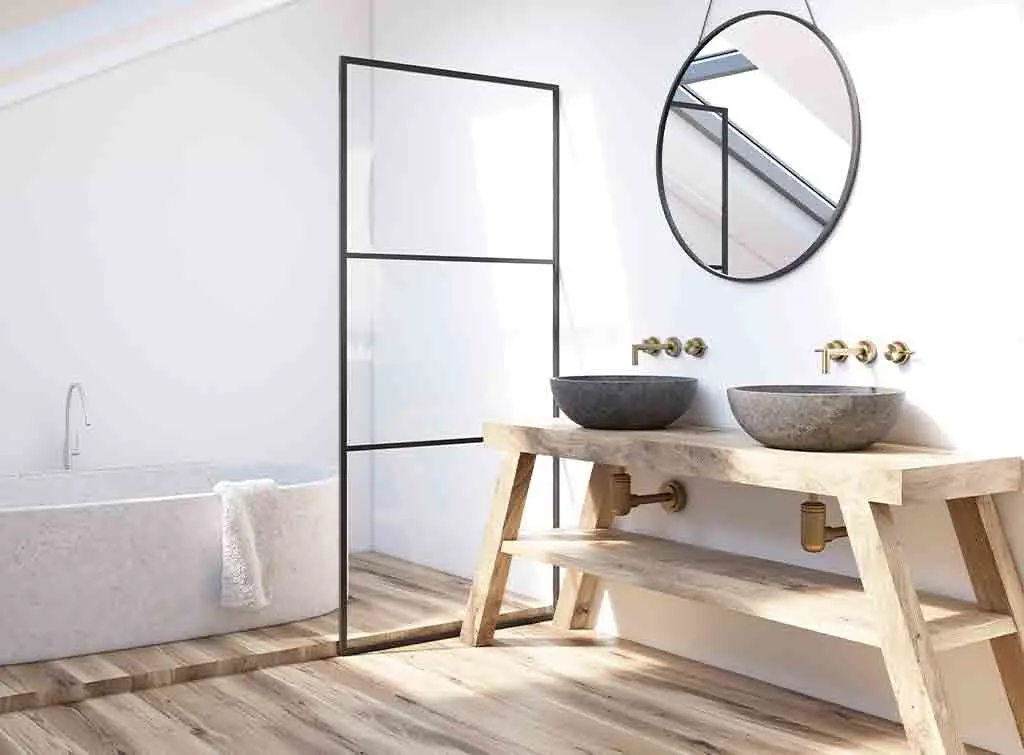 Vinyl wood effect flooring in a bathroom