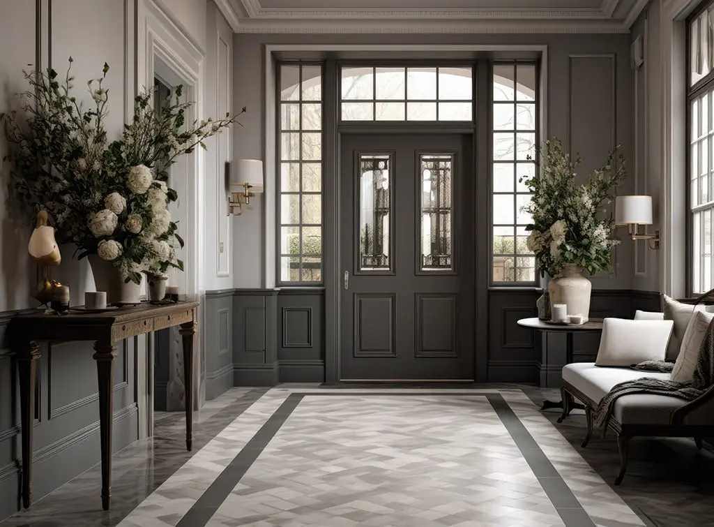 Mosaic rug in a hallway