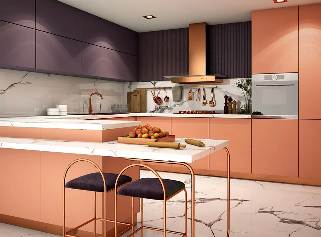 Copper and purple two-tone kitchen concept