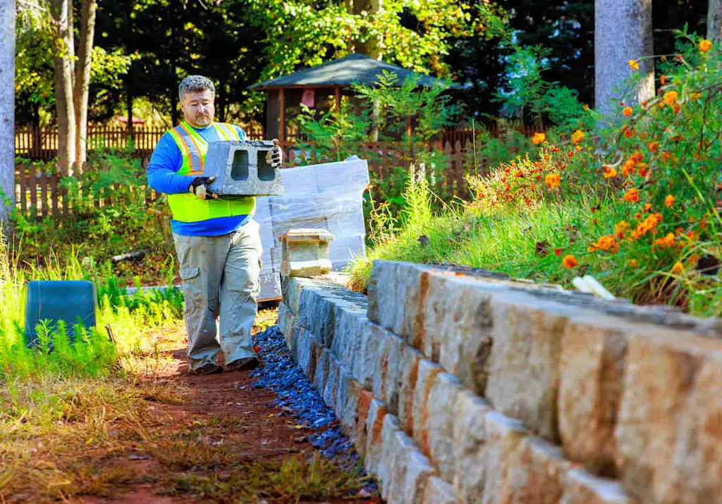 Large breeze block retaining wall for landscaping 