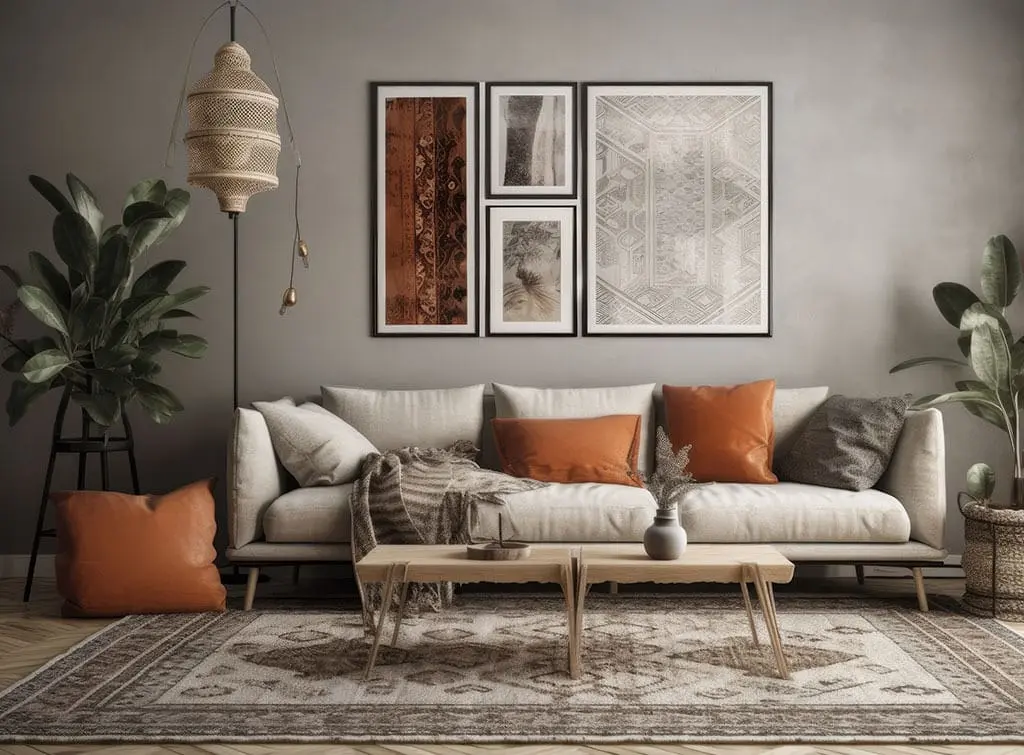 Terracotta and taupe living room