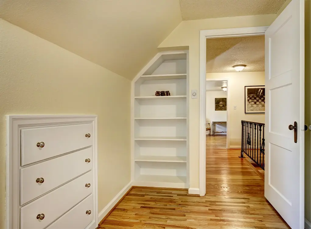 recessed corner shelving for awkward space