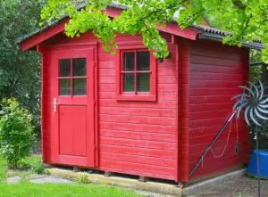 Red shed in garden